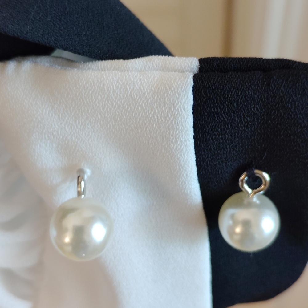 CeCe White and Black Women's Blouse with Tie Detail - Picture 3 of 7